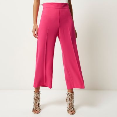 Bright pink cropped wide leg trousers